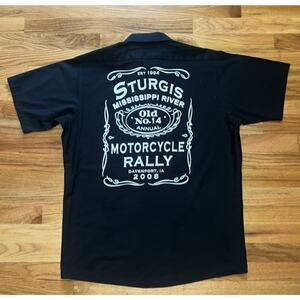 Red KAP 2008 Sturgis Biker Black Short Sleeve Button Up Shirt Men's Sz Large